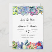 Succulente cactus waterverf Bewaar de datum Kaart (Voorkant)