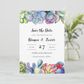 Succulente cactus waterverf Bewaar de datum Kaart (Staand voorkant)