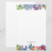Succulente cactus waterverf briefpapier (Voorkant / Achterkant)