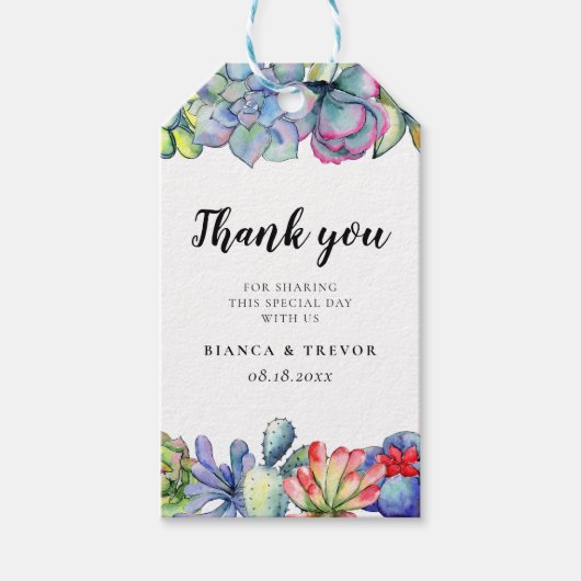 Succulente cactus waterverf bruiloft gunst cadeaulabel (Voorkant)