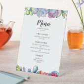 Succulente cactus waterverf bruiloft menu reclamebord met voetstuk (Insitu)