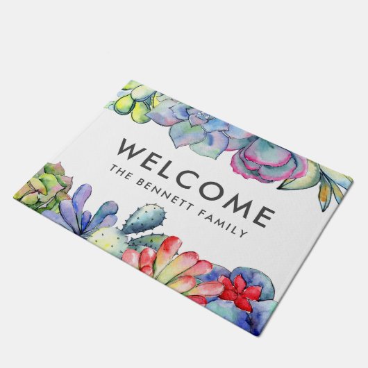 Succulente cactus waterverf deurmat (Schuin)