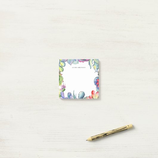Succulente cactus waterverf post-it® notes (Op bureau)