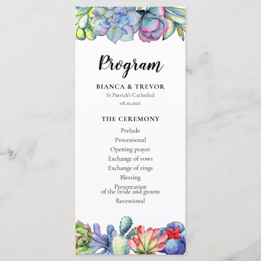 Succulente cactus waterverf programmakaart (Voorkant)