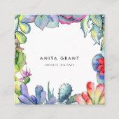 Succulente cactus waterverf vierkante visitekaartje (Voorkant)