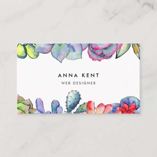 Succulente cactus waterverf visitekaartje (Voorkant)