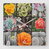 Succulente cactussen rozen bloemenfotografie colla vierkante klok (Voorkant)