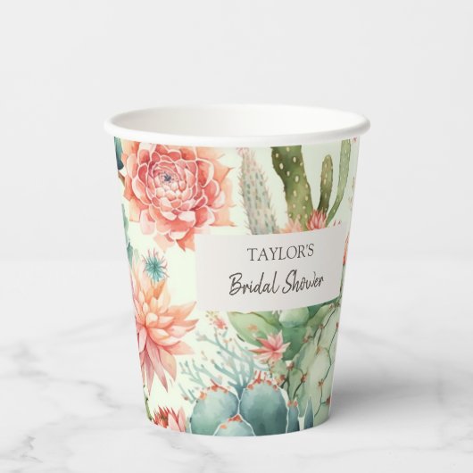 Succulente en Cactus Bloemen Papieren Bekers (Achterkant)