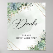 Succulente eucalyptus gold lijst boho Drink Sign Poster (Voorkant)