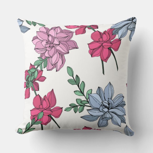 Succulente florale pasta werkt blauw, roze en wit kussen (Voorkant)