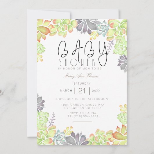 Succulente gelukzaligheid Waterverf | Baby shower  Kaart (Voorkant)