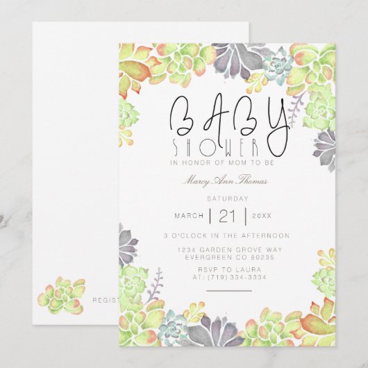 Succulente gelukzaligheid Waterverf | Baby shower  Kaart (Voorkant / Achterkant)