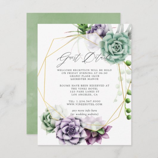 Succulente Geometric Wedding Guest Details Informatiekaartje (Voorkant / Achterkant)