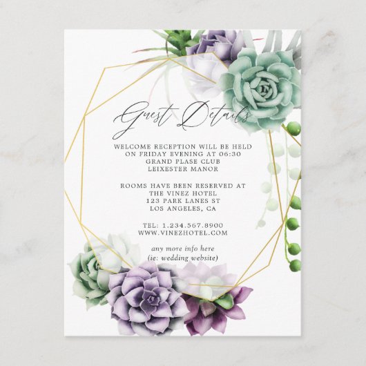 Succulente Geometric Wedding Guest Details Informatiekaartje (Voorkant)