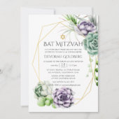 Succulente Geometrische Bat Mitzvah Kaart (Voorkant)