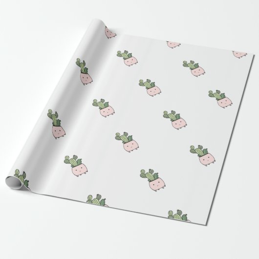 Succulente glimlaingscactus in roze bloempot cadeaupapier (Uitgerold)