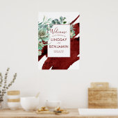 Succulente Greenery Burgundy Red Wedding Poster (Keuken)
