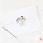 Succulente Greenery en roze Flowers Wedding Ronde Sticker<br><div class="desc">Greenery,  succulenten,  roze bloemen elegante stickers voor bruiloft</div>