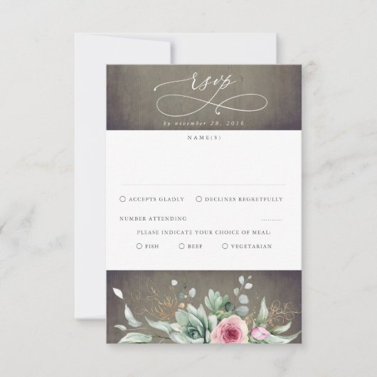 Succulente Greenery en roze Flowers Wedding RSVP (Voorkant)
