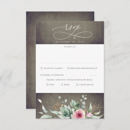 Succulente Greenery en roze Flowers Wedding RSVP (Voorkant / Achterkant)