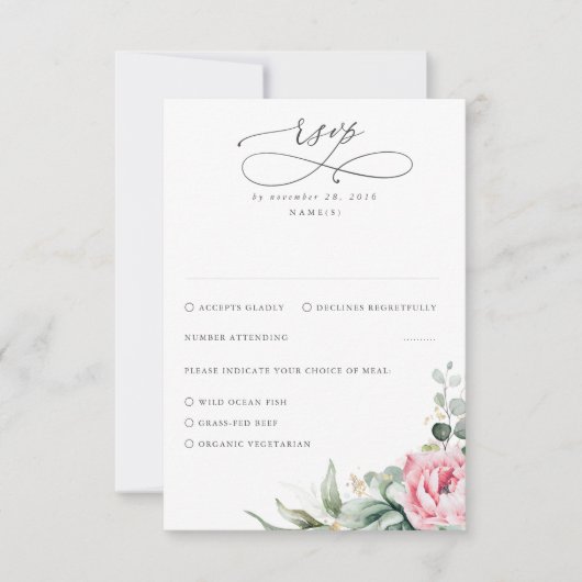 Succulente Greenery en roze Flowers Wedding RSVP Kaartje (Voorkant)