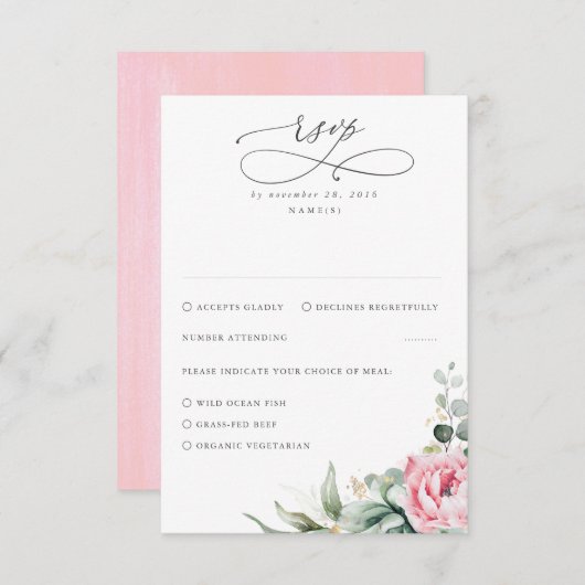 Succulente Greenery en roze Flowers Wedding RSVP Kaartje (Voorkant / Achterkant)