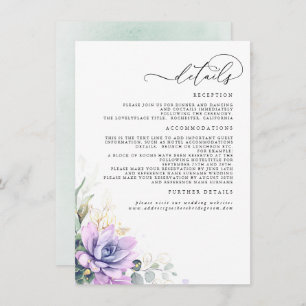 Succulente Greenery Gold Leaves Wedding Details En Informatiekaartje