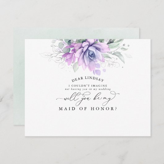 Succulente Greenery Silver Bridesmaid Voorstel Kaart (Voorkant / Achterkant)