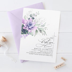 Succulente Greenery Silver laat elegante baptisme  Kaart