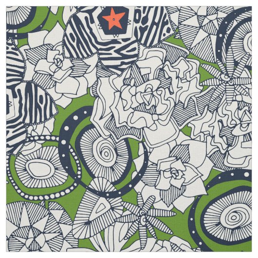 succulente groene oranje ster stof (Swatch)