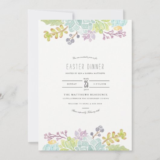 Succulente lentetuin | Waterverf Pasen Kaart (Voorkant)