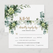 Succulente Maaltijd Keuze Eucalyptus Groen Bruilof RSVP Kaartje (Voorkant / Achterkant)