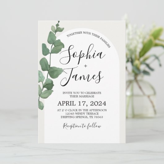 Succulente Moderne Boog Bruiloft Uitnodiging (Staand voorkant)