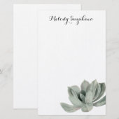 Succulente Plant Waterverf | Jouw namen toevoegen Briefpapier (Voorkant / Achterkant)