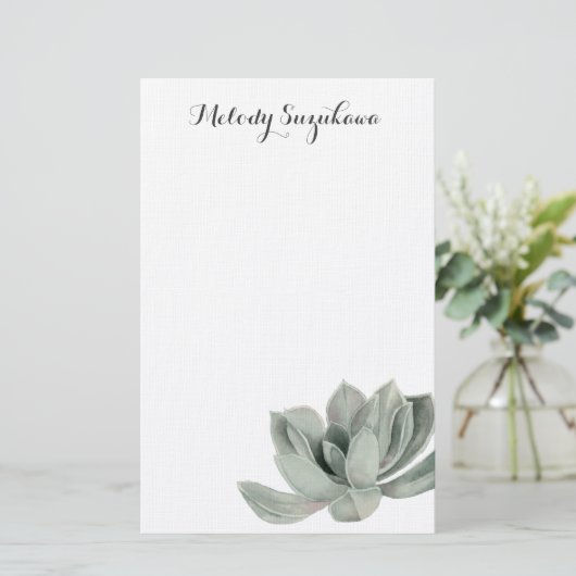 Succulente Plant Waterverf | Jouw namen toevoegen Briefpapier (Staand voorkant)