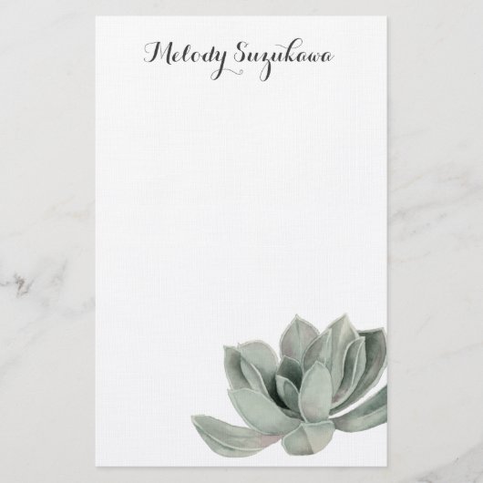 Succulente Plant Waterverf | Jouw namen toevoegen Briefpapier (Voorkant)