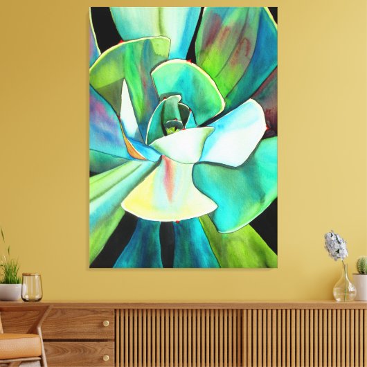Succulente plant waterverf schilderkunst canvas afdruk (Insitu (Woonkamer))
