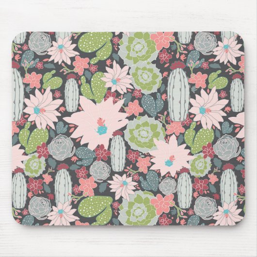 Succulente Planten en cactus in groenen en Pinks Muismat (Voorkant)