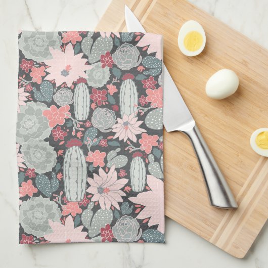 Succulente Planten en Cactus Pattern Pinks-Mint Theedoek (Quarter Fold)