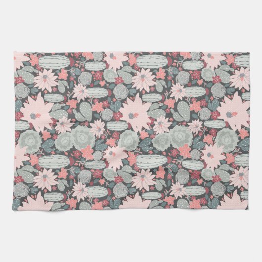 Succulente Planten en Cactus Pattern Pinks-Mint Theedoek (Horizontaal)