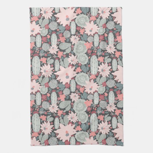Succulente Planten en Cactus Pattern Pinks-Mint Theedoek (Verticaal)