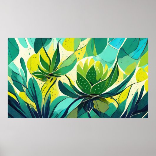 Succulente planten in groen en geel poster (Voorkant)