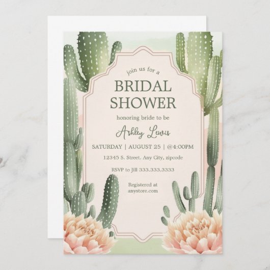Succulente Romance Bruids Invite Cactus boho Kaart (Voorkant / Achterkant)