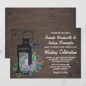 Succulente rustieke houten lantaarn bruiloft uitno kaart (Voorkant / Achterkant)