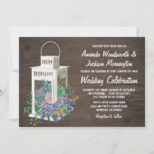 Succulente rustieke houten lantaarn bruiloft uitno kaart (Voorkant)