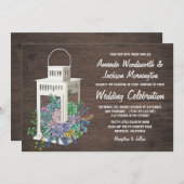 Succulente rustieke houten lantaarn bruiloft uitno kaart (Voorkant / Achterkant)