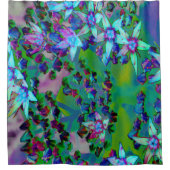 Succulente Sedum Flowers in Aqua, Paars en blauw Douchegordijn (Voorkant)