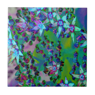 Succulente Sedum Flowers in Aqua, Paars en blauw Tegeltje