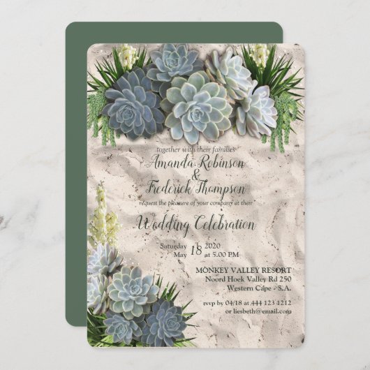 Succulente tinten van Bleke blues en huwelijksuitn Kaart (Voorkant / Achterkant)