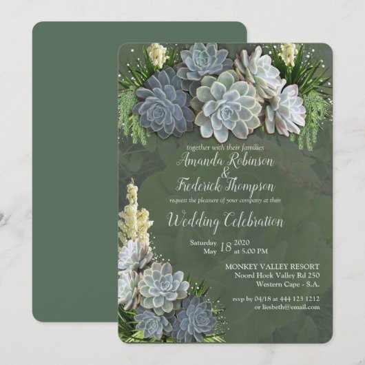 Succulente tinten van Bleke blues en huwelijksuitn Kaart (Voorkant / Achterkant)